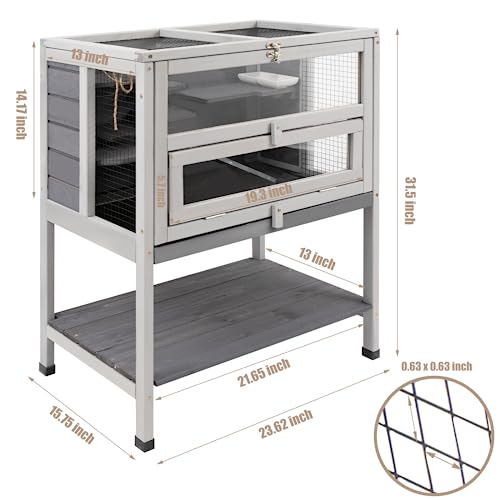 PetsCosset Large Hamster Cages, Wooden Hamster Cages and Habitat with Food Bowl, Shelf and Ladder, Openable Top, Indoor Guinea Pig Cage with Deep Not Leakage Pull Out Tray (23.6\" L X 15.7\" W X 31.5”H) - Thumbnail 2