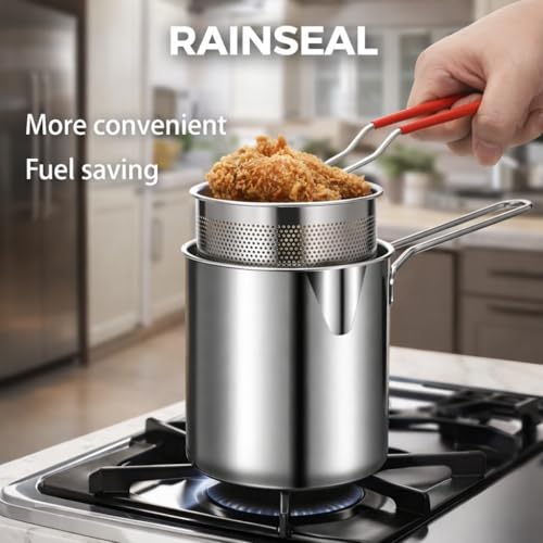 Image of Deep Fryer Pot with Basket, Stainless Steel Frying Oil Pot with Strainer, Multipurpose Mini Frying Pan for French Fries, Chicken, Snacks, Oil Filter Pot - Kitchen Cooking Tool (small)