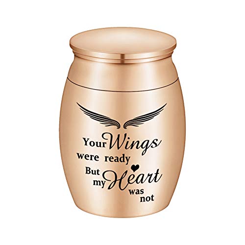 Small Keepsake Urns for Human Ashes 1.57 Inch Mini Cremation Urns for Ashes Stainless Steel Memorial Ashes Holder-Your Wings were Ready, But My Heart was Not