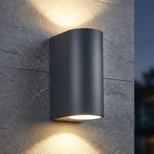 LASIDE Outdoor Wall Lights, Anthracite Grey GU10 Up Down Outside Wall Lights Electric, IP44 Waterproof Aluminium Garden Wall Light Mains Powered for Patio, Terrace, Garden, Balcony, Porch, Garage