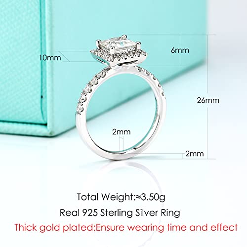 2ct Princess Cut Moissanite Engagement Rings for Women, D Color VVS1 18K white glod plated 925 Sterling Silver Lab Created Diamond Promise Halo ring Valentine's day jewelry gifts2