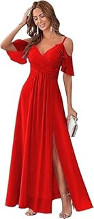Damen Off Shoulder Brautjungfernkleider Lang Abendkleider Spaghettiträger V-Ausschnitt Elegante A-Linie Kleider Für Hochzeitsgäste