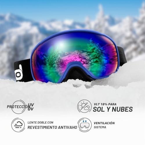 Miniatura 6 de Odoland Kit De Casco Esquí Con Gafas Esquí, Casco Snowboard Para Hombres Mujeres Jóvenes, Protección Uv 400 Y A Prueba De Viento, Casco Deportivo Para Esquí Snowboard Y Patinaje, Azul, M