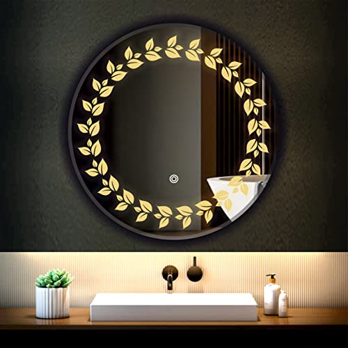 Image of LED Mirror Glass Bathroom Wall - Decorative Led Mirror with Touch Sensor Lights Cabinet Vanity Wall Design Darpan Full Length for Home (21x21 Inch Round DH12)