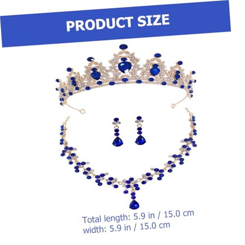 Tiara de novia dorada con pedrería azul y conjunto de collar elegante POPETPOP 2