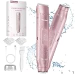 Bikini Trimmer for Women - 2 in 1 Electric Razors for Women - Dual Head Electric Shaver - IPX7 Waterproof Wet & Dry Use Body Hair Trimmer and Facial Hair Remover for Bikini Underarm Leg Arm