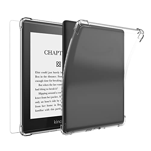 Aircawin for 6" All-New Kindle Case Clear with Tempered Glass Screen Protector 2024/2022,Slim Case for Kindle 6 inch (11th Generation 2024 Release(Model#C2V2L3),Lightwheight Soft TPU Back Cover-Clear