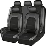 Car Seat Covers Full Set for Peugeot 107 108 206 207 207CC 208 307 307CC 308 308CC 406 407,Waterproof Scratch Resistant Protect Front and Rear Pu Leather Seat Covers Protectors,A/Black-Grey