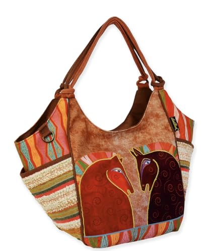 Laurel Burch Rushia & Rusty Horses Scoop Tote Bag Handbag, 21" x 5.5" x 12"3