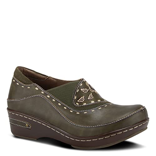 Image of Spring Step L'artiste Burbank Leather Clogs for Women | Designer Hand-Painted Slip-On Shoes | Ladies Casual Platform Clog