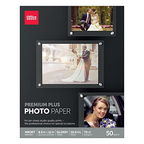 Office Depot® Brand Premium Plus Photo Paper, Glossy, Letter Size (8 1/2" X 11"), 10.5 Mil, Pack Of 50 Sheets #TOP7