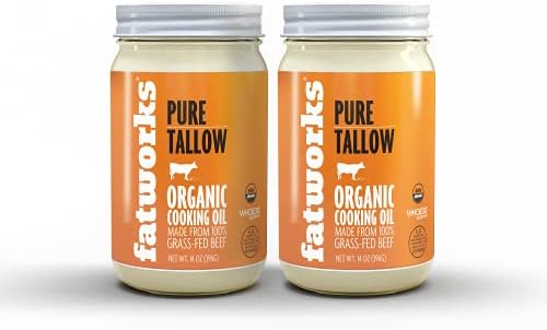 Fatworks Organic Grass-Fed Beef Tallow, Certified Organic Non-Gmo Pasture-Raised Beef Tallow, sourced from several small family ranchers, KETO friendly, exclusive to Fatworks, 14 oz.