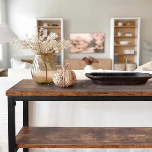 Timberer Narrow Console Table, 47 Inch Sofa Table with Adjustable Shelf, 2-Tier Long Skinny Table for Hallway, Entryway, Living Room, Foyer, Rustic Brown