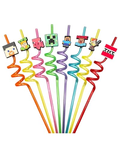 Fonyiunce 8 Pièce Paille Enfant 27cm, Reutilisable Straws Plastique Colorées Fêtes à Thème pour Halloween, Noël, Nouvel An, Mariages, Décorations de...