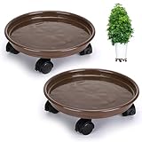 Skelang Pack of 2 Plant Pallet Caddy Plant Stand Plant Pot with Lock Wheels Round Flower Pot,Planter Trolley Casters Rolling Tray Coaster, Moving Plant Pot Saucer