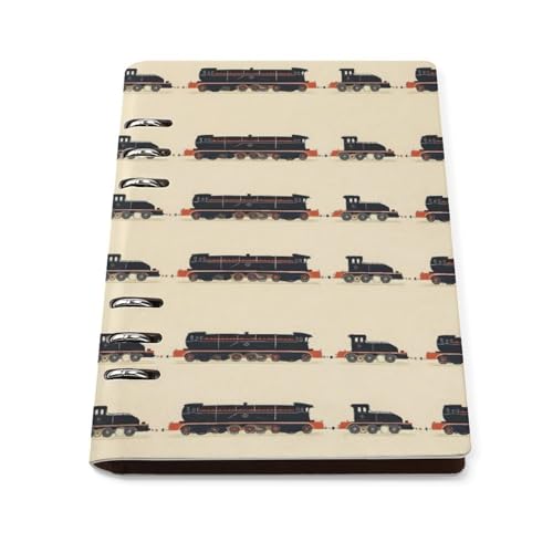 Carnet de voyage ligné A5 en cuir PU rechargeable avec motif de train vintage