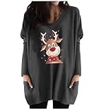 T Shirt Damen mit Animal Print Pullover Tailliertes T-Shirt Damen Grosse GröSsen Soft Polyester Winter Strands Elegant Langarm V Ausschnitt Schwarz