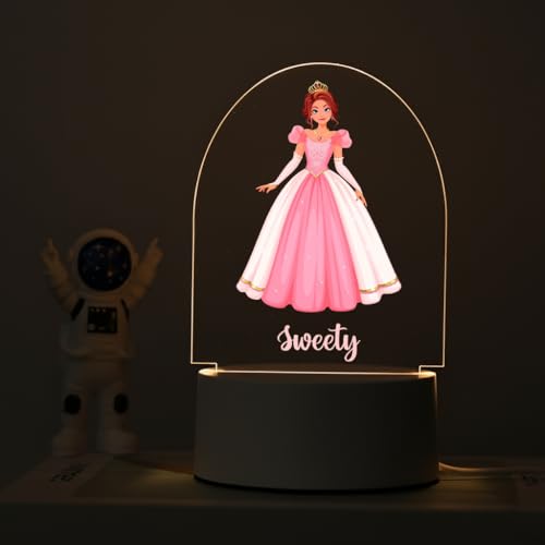 Image of SNAPTRAP LED Name Light Customized for Girls | Personalized Princess Acrylic Night Lamp with Custom Name | Fairy, Ballerina & Royal Dress Designs | USB Nursery Night Light Gift (Dreamy Pink)
