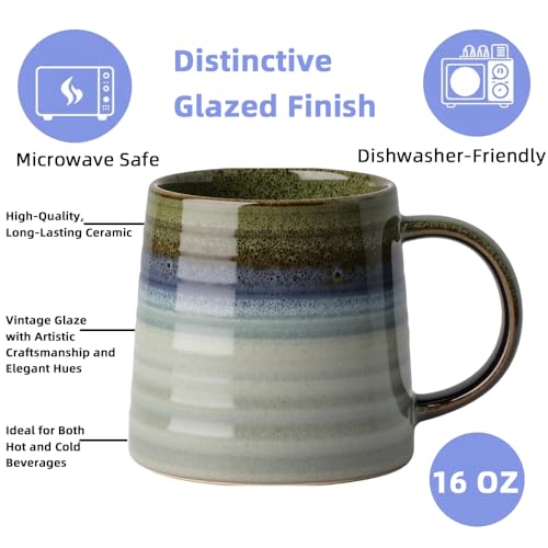Taza de cerámica grande de 16 oz con asa y base ancha miniatura 2