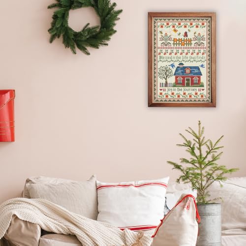 Image of FREEBLOSS Cross Stitch Wall Hanging Kits Joy in The Journey 13.8 * 19.7inch | 11CT Stamped Embroidery Starter Kits Pre Printed Stitches Practice Kit With Instructions For Beginners Cross Stitching Decor