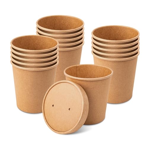 Image of PakTalk [50 Pack Soup Containers with Lids, Disposable To Go Containers Kraft 16oz Paper Soup Bowls with Lid for Hot Drinking, Food, Ice Cream (50sets, 16 oz)