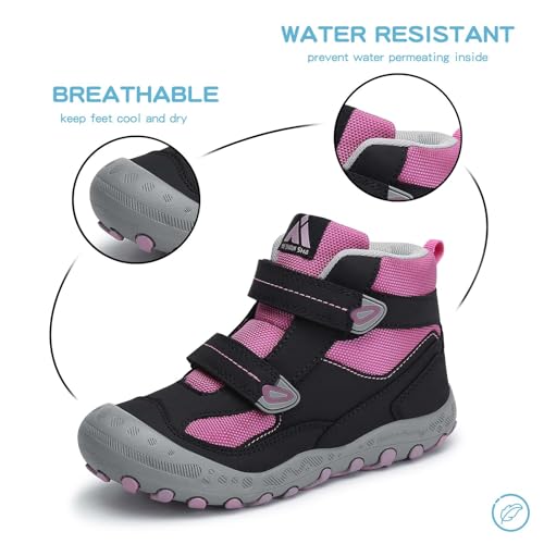 Mishansha Toddler Kids Water Resistant Hiking Boots, Unisex-Child Outdoor Anti Skid Ankle Trekking Walking Shoes for Boys Girls Black/Rose/Gray 9.5 toddler