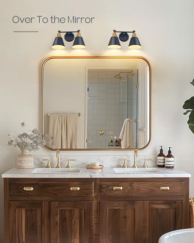 Image of FEMILA 2-Light Bathroom Light Fixtures, Modern Bathroom Vanity Light with Hammered Metal Shade, Dark Blue Sconces Wall Lighting for Mirror Kitchen Bedroom, 4FG59B-2W Blue