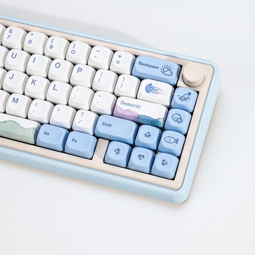 Image of KBDiy Ocean Whale KOA Profile Keycaps Set,Dye-Sublimation PBT Blue Cute Custom Keyboard Keycap,135 Key Cap Set for Cherry Gateron MX Switches Mechanical Keyboards