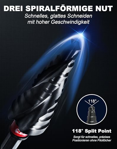 EZARC Stufenbohrer Ø4-12mm HSS Kobalt Pro TiAIN Profi Kegelbohrer Schälbohrer für Metall, Edelstahl, Aluminium, Holz, Kunststoff, 9 Stufen Konusbohrer