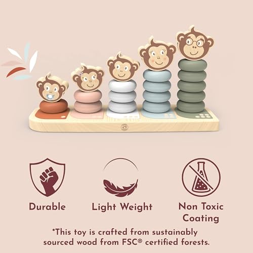 Image of Speedy Monkey Kids Family Stacker, 5 Stackable Monkeys: Parent, Child, Sibling, Non-Toxic Paint, Develops Dexterity & Creativity, Educational Toy for Early Learning