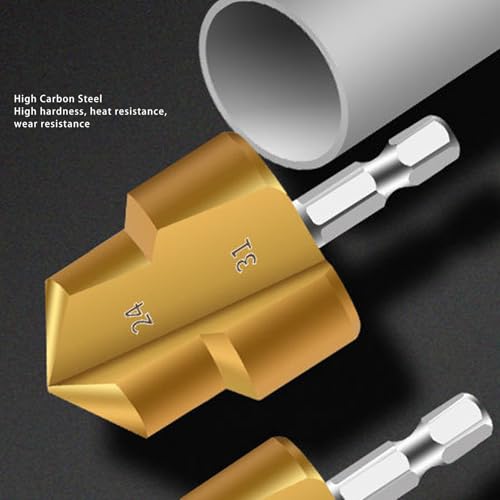PVC Rohrreibahlen Bits, 3 Stück, PPR Hebe Stufenbohrer, Hartstahl PVC Rohrverschraubung, Expander Stufenbohrer Set, Sechskantschaft 19 Mm, 24 Mm, 31 Mm, Wasserrohr