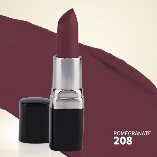 Image of Barva Natural & Moisturising Lipstick 4.3g (Pomegranate 208) | With Pure Ghee & Kokum Butter | Creamy Hydrating Finish | Mineral Colour | Long Lasting Berry Red Lipstick