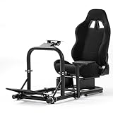 Racing Driving Simulator Cockpit with BlackSeat Stability Upgrade Fit for Logitech/Thrustmaster/Fanatec G27,G29,G920,G923,T300RS &amp;CSL-DD Wheel Frame,No Steering Wheel,Pedal,Handbrake