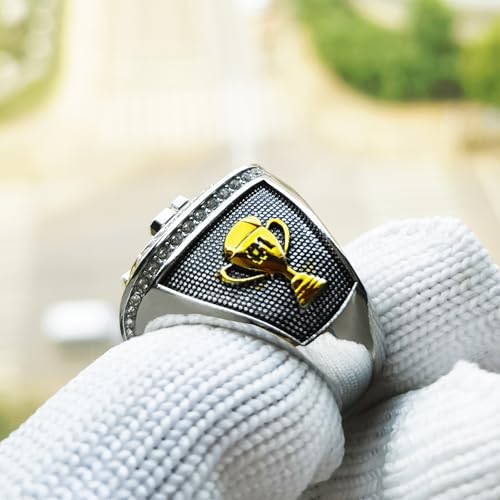 Image of 2025 Fantasy Football Championship Ring | Heavy FFL Champion Trophy Ring | Gold Silver Tone Plated Award Trophy for Fantasy Football League Winner