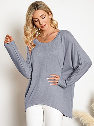 Image of ZANZEA Women's Off The Shoulder Batwing Tops Casual Loose Oversized Tshirts Long Sleeve Fall Pullover Sweater Tops