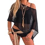 Women Sheer Poncho Top Crochet Lightweight Shawl Beach Cover Up Rave Festival Vacation Outfits Summer Going Out Tops Black