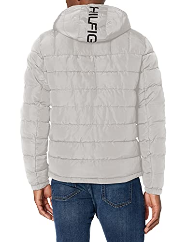 Tommy Hilfiger Herren Midweight Sherpa Lined Hooded Water Resistant Puffer Jacket Mantel, Ice Tech, L