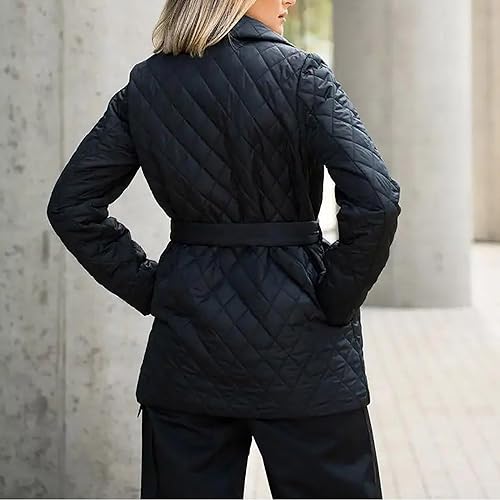HGps8w Women's Winter Quilted Wrap Coat with Belt, Mid-Long Lapel Warm Padded Down Puffer Jacket Elegant Overcoat4