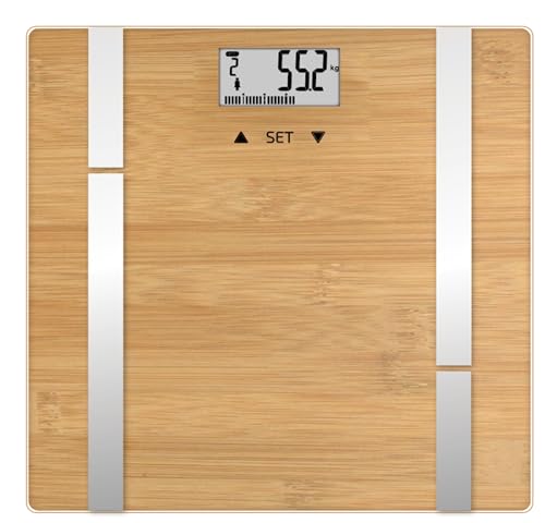 TERRAILLON - BAMBOO FIT – Elektronische Personenwaage BMI, Platte aus natürlichem Bambus, 4 Elektroden für Massenanalyse, Kapazität 180 kg, Skala 100 g, LCD-Display, Bambus