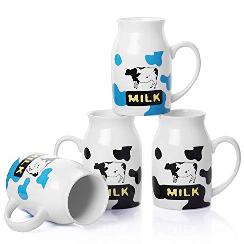 Samsle 14 oz Cute Coffee Mugs Set of 4, Ceramic Novelty Mug for Milk, Coffee, Kids, Men, Women, Christmas Gift , Microwave, Dishwasher, Oven Safe - White, Black, Blue
