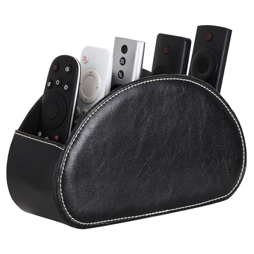 LINKWELL Remote Organizer, PU Leather Remote Control Holder for Bed with 5 Compartments, Remote Holder For Nightstand Bedroom Bedside, Black PH91