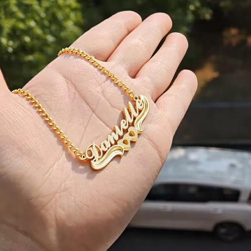 Custom Double Plated Name Necklace 18K Gold Plated Name Chains for Women Nameplate Pendant Jewelry Gift4