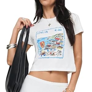 Y2k Baby Tees Women Graphic Print T- Shirt Summer Short Sleeve Slim Fit Crop Top Aesthetic Clothes