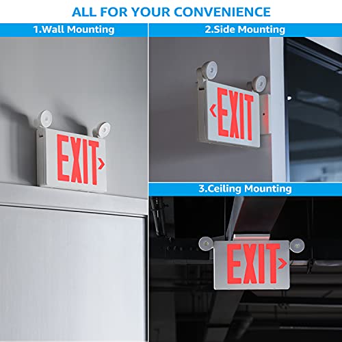 TORCHSTAR LED Exit Sign with Emergency Lights, Emergency Exit Light with Battery Backup, Two LED Adjustable Heads, Double Face, UL Listed, AC 120/277V, Red Letter Exit Sign Combo, White, Pack of 4 by TORCHSTAR - Image 3