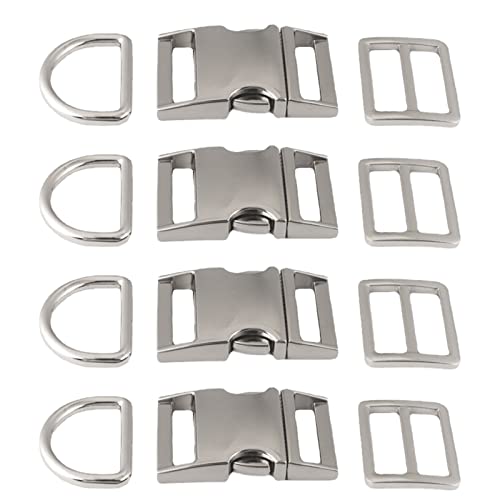 aoozleny 4 sets Buckles Hook Clip, D Dee Ring Side Release Adjustor Triglides Pet Dog Collar Buckles (25MM, Silver)