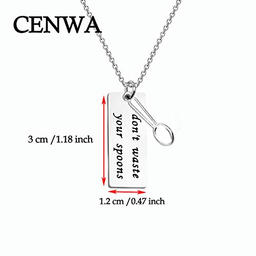 Image of CENWA Spoonie Necklace Don't Waste Your Spoons Necklace Mental Health Awareness Jewelry Chronic Illness Gift Spoonie Fibromialgia Charm Gift