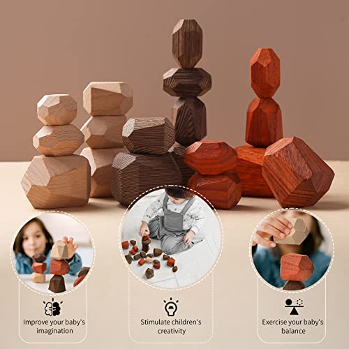 Promise Babe Wooden Stacking Stones Sorting Blocks Stacking Rocks Stone Balancing Blocks Educational Preschool Learning Toys Large Small Game Mix Set For Kids 18Pcs #TOP4