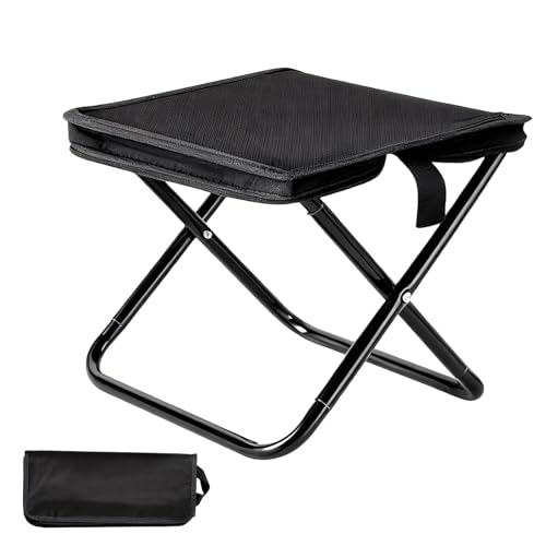 Shwdsy Taburete Plegable Portátil, Diseño Bolso Silla, Silla Camping Plegable Ligera en Color Negro para Pesca, Playa, Jardín y Viaje