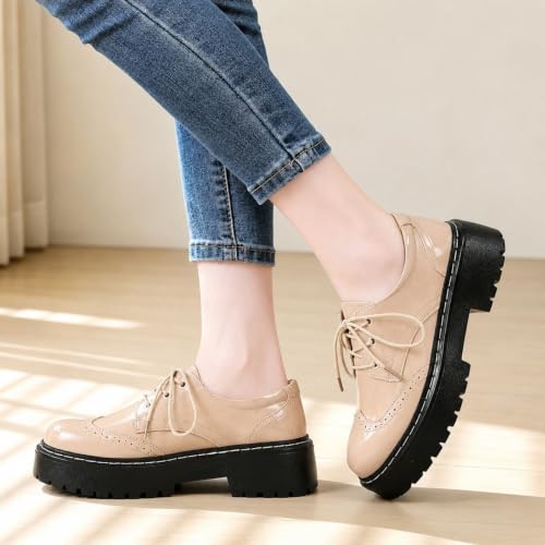 Image of Womens Oxford Shoes Black Leather Platform Oxford Shoes for Women Brogue