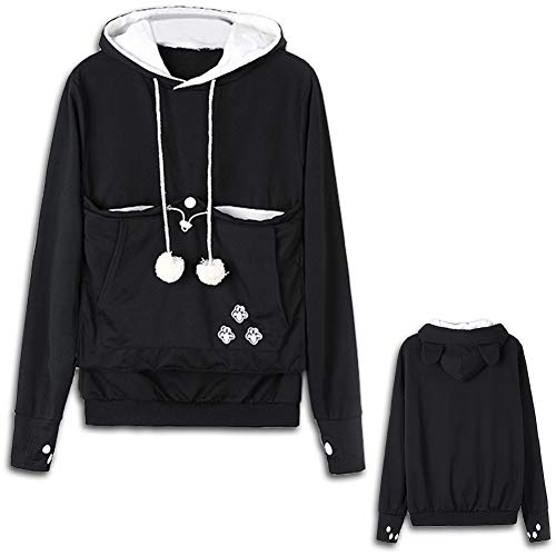 Womens Pet Carrier Sweater Dog Cat Pouch Hoodies Plus Size Tops Black L
